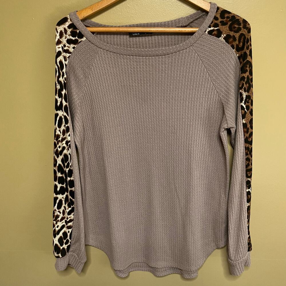 Shop Basic USA Animal Print and Waffle Weave Top
